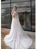 Beaded Cap Sleeves Ivory Lace Tulle Wedding Dress